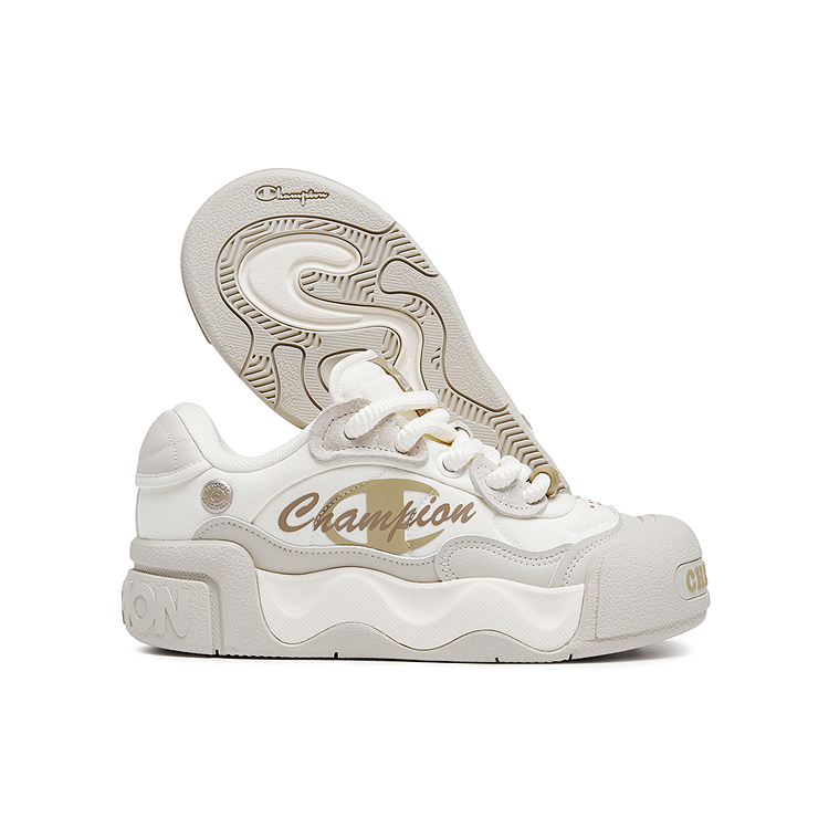 Champion Low Sugar Puffy Shoes Balance Low top Skateboard Shoes Women's Milk White/Pumice Gray