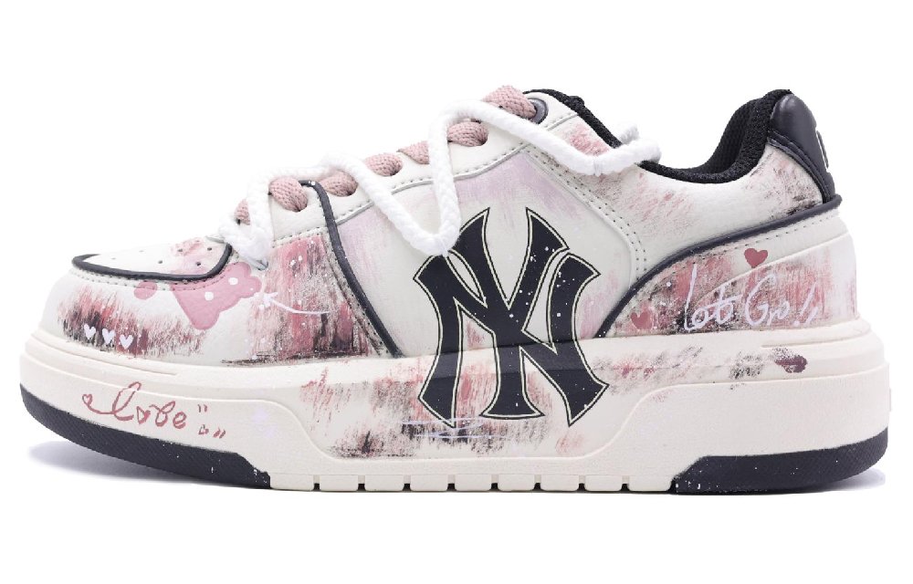 MLB Chunky Liner Ink Gradually Pink Wear-Resistant Height Increasing Low-Top Skateboard Shoes Unisex Pink White