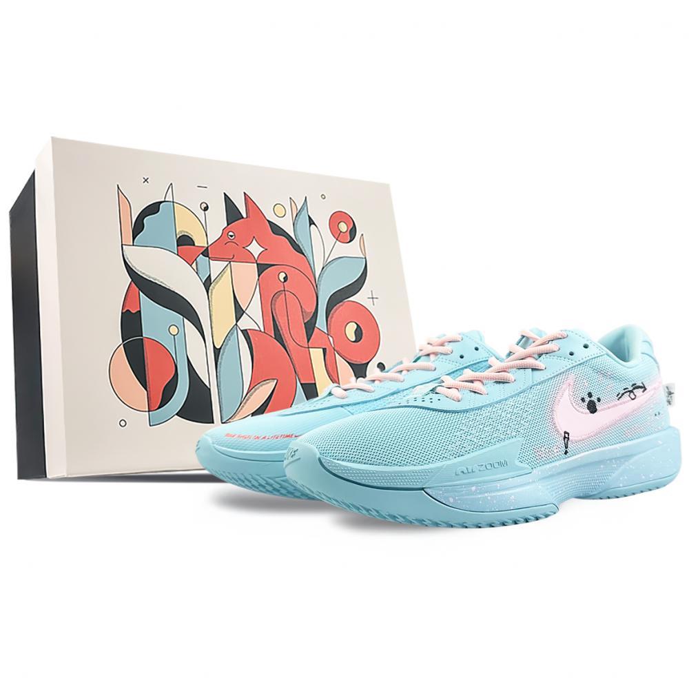 Nike Air Zoom G.T. Cut Academy Cushioning Wear-Resistant Low-Top Basketball Shoes Unisex Blue Pink Asian Version