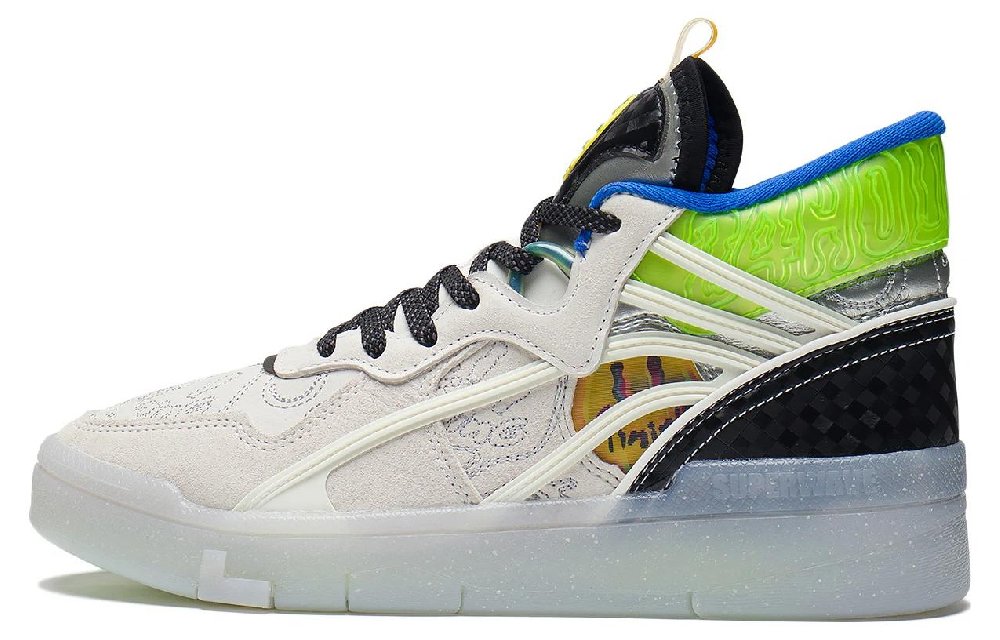 LiNing Wave Mid Party Anti-Slip Wear-Resistant Mid-Top Skateboard Shoes Women's White Black Blue