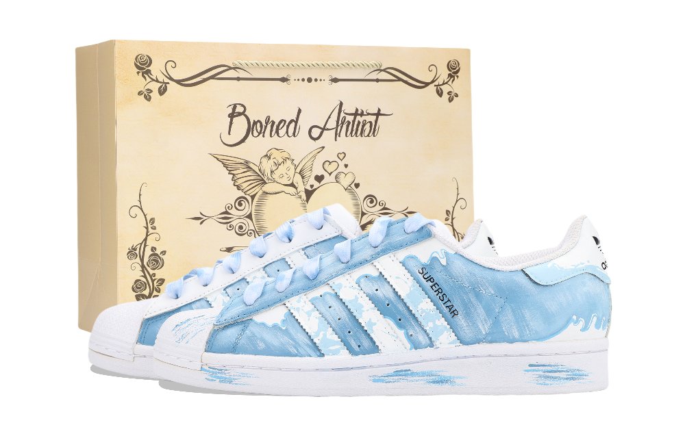 Adidas Originals SUPERSTAR Between Clouds And Mist Abrasion Resistant Low Top Skateboard Shoes Unisex White Blue