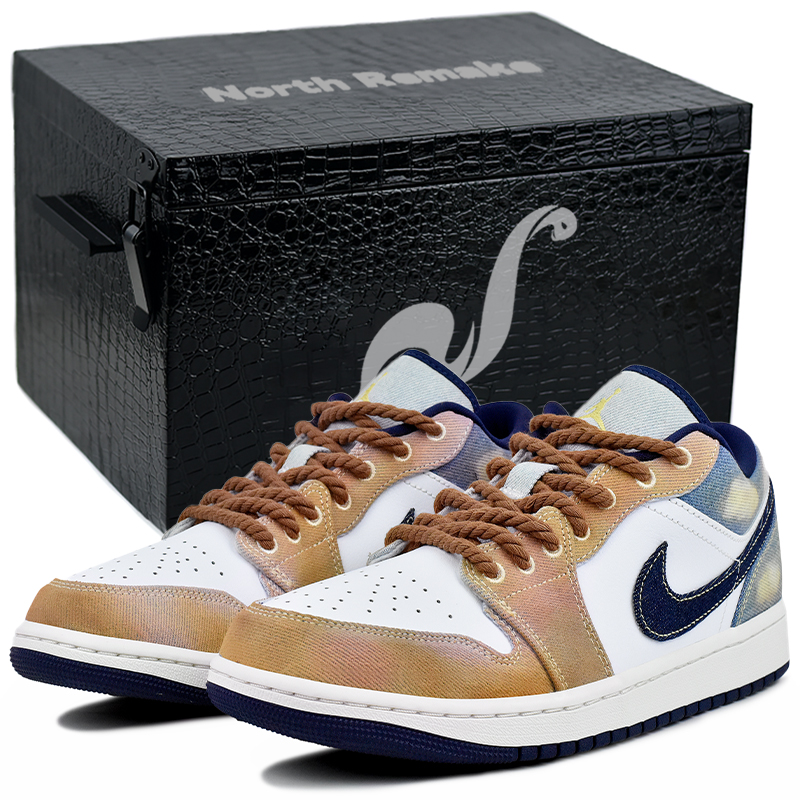 Jordan Air Jordan 1 Abrasion Resistant Low top Vintage Basketball Shoes Men's Brown Blue