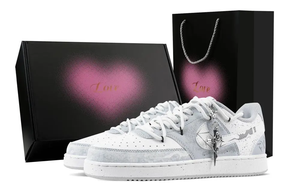 Nike Court Vision White Thorn Heart Box Abrasion Resistant Low top Skateboard Shoes Men's Light Gray