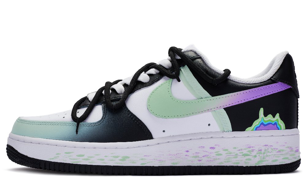 Nike Air Force 1 Low-Top Skateboard Shoes Men's Black White Green Purple