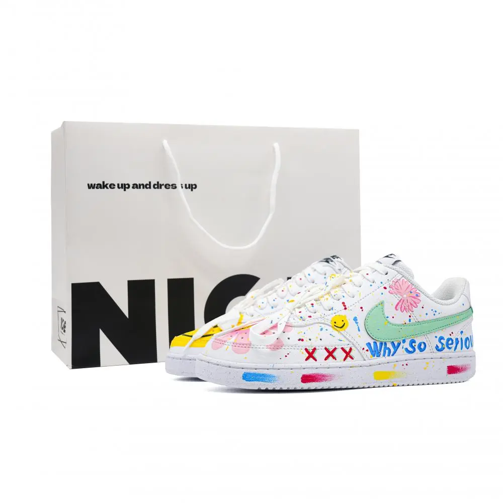 Nike Court Vision Low Mood Kaleidoscope Lightweight And Wear resistant Low Top Skateboard Shoes Unisex White Green