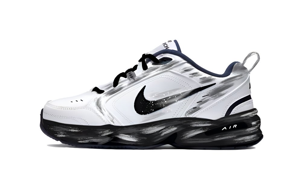 Nike Air Monarch 4 Slip Resistant Height Increasing Low Top Chunky Sneakers Unisex Black White
