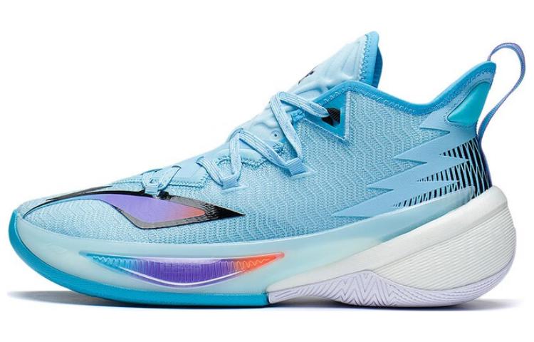 LINING Power 9 Basketball Shoes Men Mid Top Light Blue/Black