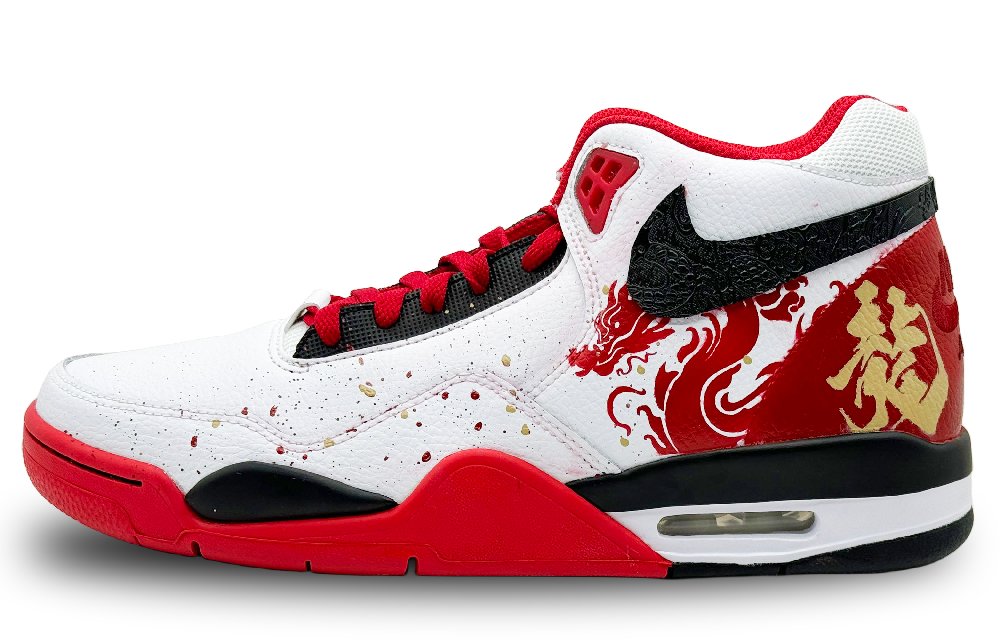Nike Flight Legacy Mid Top Vintage Basketball Shoes Unisex Red Gold