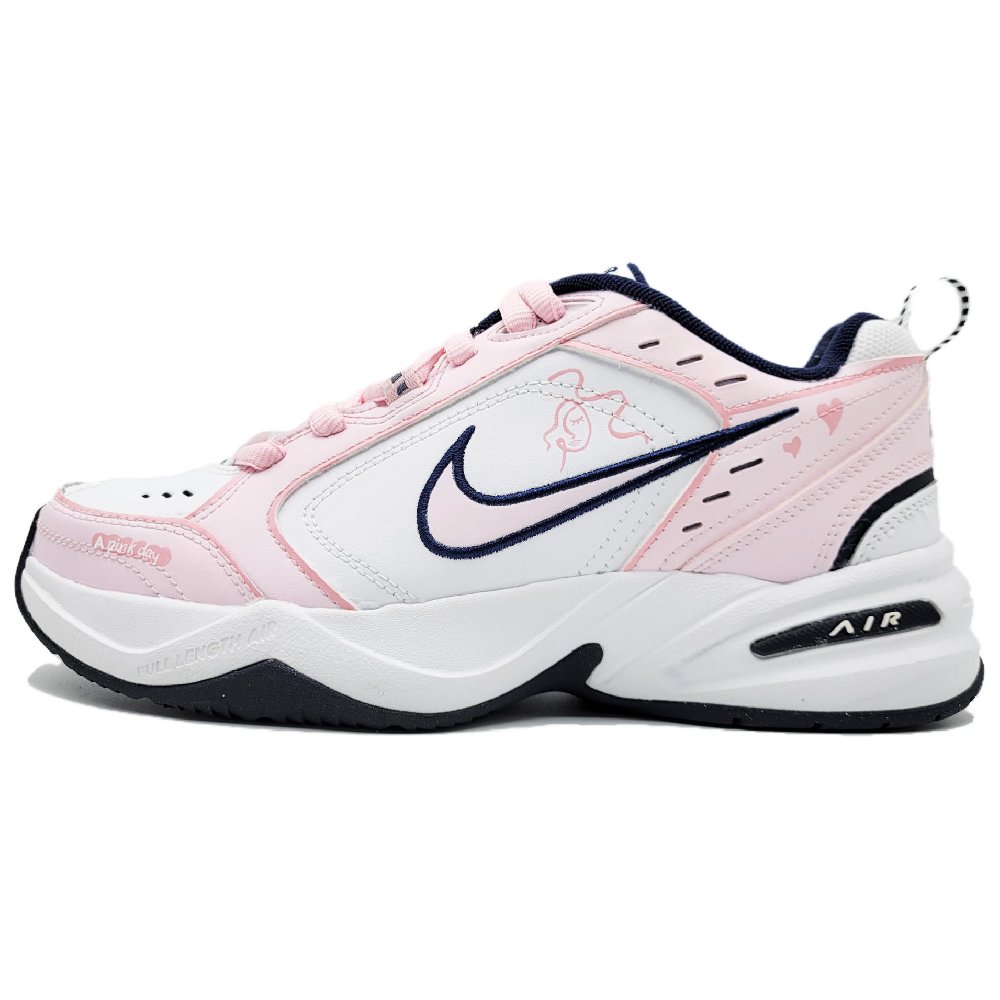 Nike Air Monarch 4 Anti-Slip And Wear-Resistant Height Increasing Low-Top Chunky Sneakers Unisex White Pink