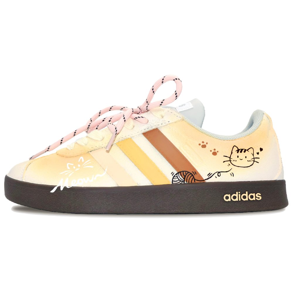 Adidas VL COURT 2.0 Meow Journal Abrasion Resistant Low Top Skateboard Shoes Women's Yellow