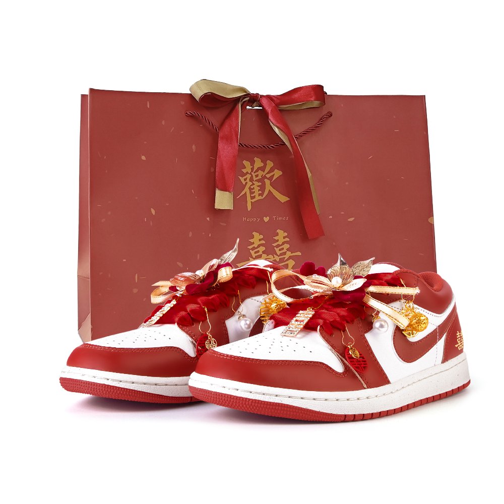 Jordan Air Jordan 1 Yiting Anti Slip Wear Resistant Low Top Vintage Basketball Shoes Men's White Red