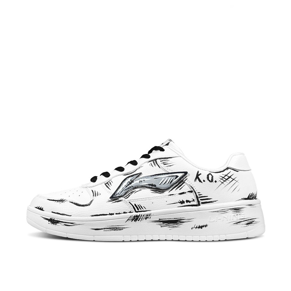 LiNing Pontoon Boats K.O Slip Resistant, Abrasion Resistant, Breathable Low top Skateboard Shoes Men's Black White