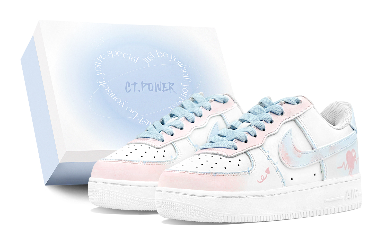 Nike Air Force 1 Air Force 1 Abrasion Resistant Low top Skateboard Shoes Men's Blue Pink