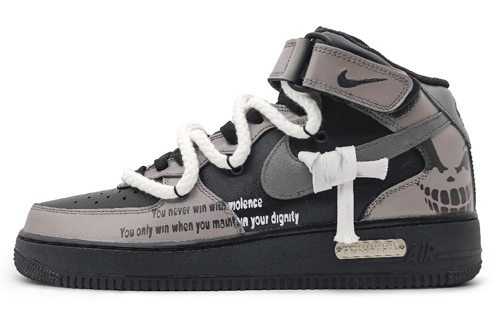 Nike Air Force 1 Anti-Slip And Wear-Resistant Balance Coverage Mid-Top Skateboard Shoes Men's Sand Pink Gray