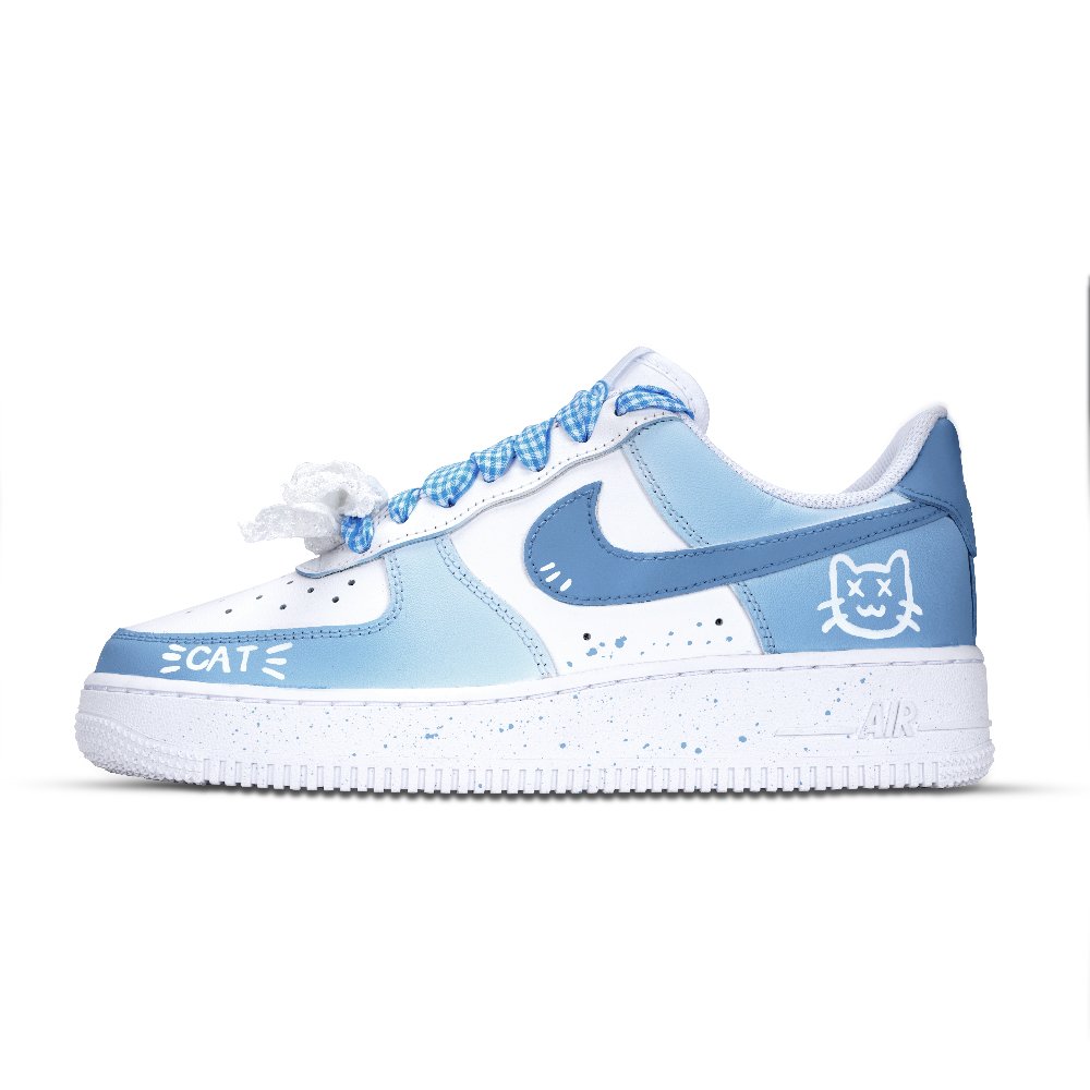 Nike Air Force 1 Pastoral Kittens Anti Slip Wear Resistant Low Top Skateboard Shoes Women's Royal Blue