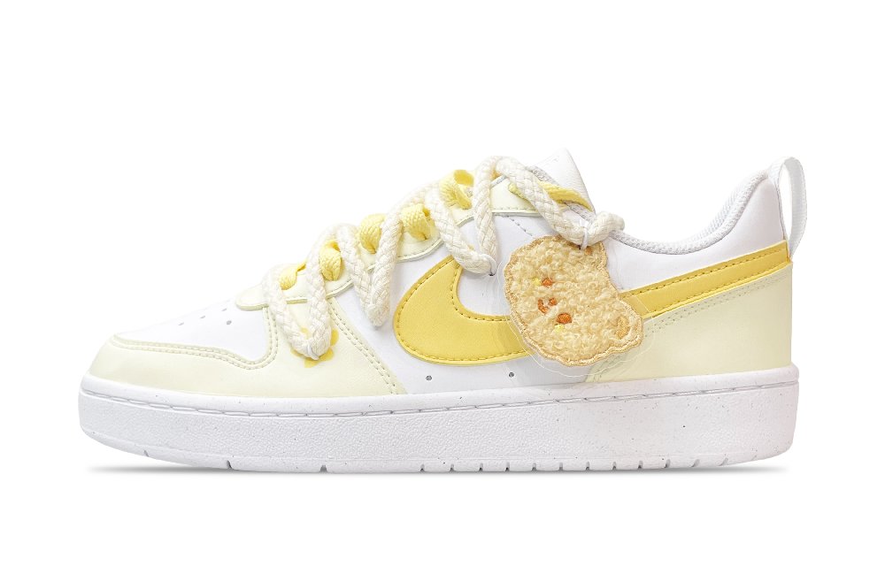 Nike Court Borough Low Top Skateboard Shoes GS Cream Yellow
