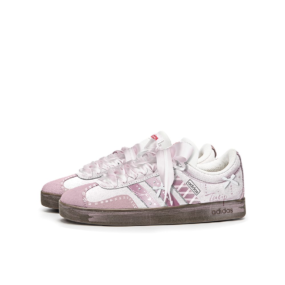 Adidas Neo VL Court 2.0 Lifetime, Love. Slip Resistant Low Top Skateboard Shoes Unisex Pink White