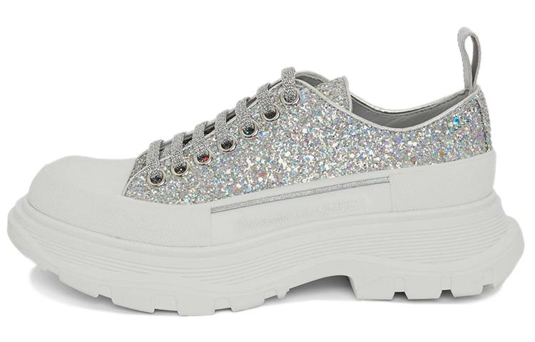 Alexander McQueen Tread Slick Glitter Low Sneaker 'Silver' Women's