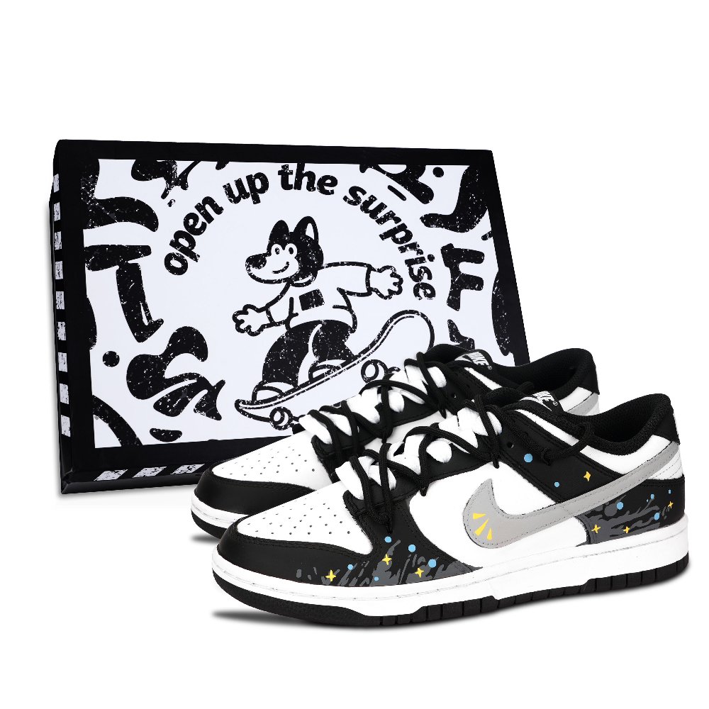 Nike Dunk Panda, Black White Domain Abrasion Resistant Low Top Skateboard Shoes Unisex Black
