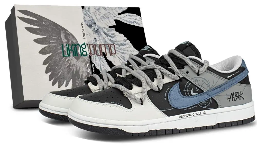 Nike Dunk Abrasion Resistant Low top Skateboard Shoes Unisex Gray Blue