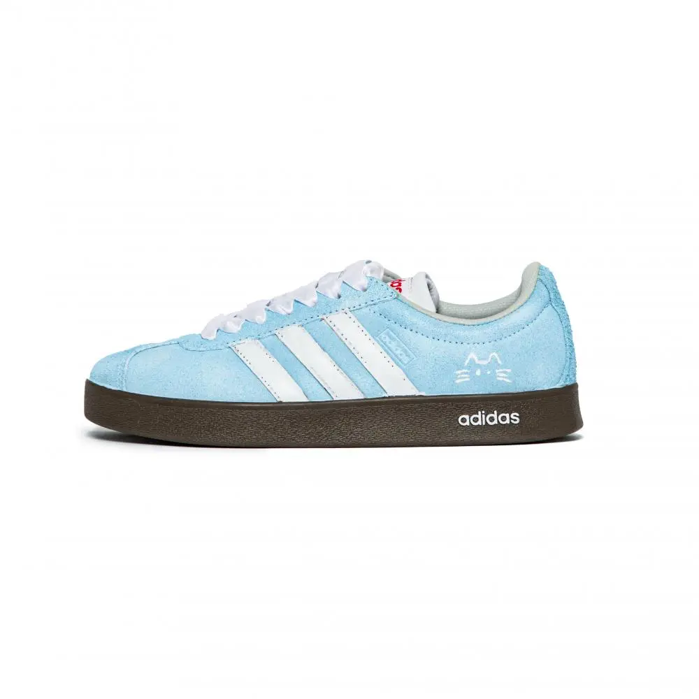 Adidas VL COURT 2.0 Sea Salt Meow Print Cushioning Low top Skateboard Shoes Unisex Light Blue