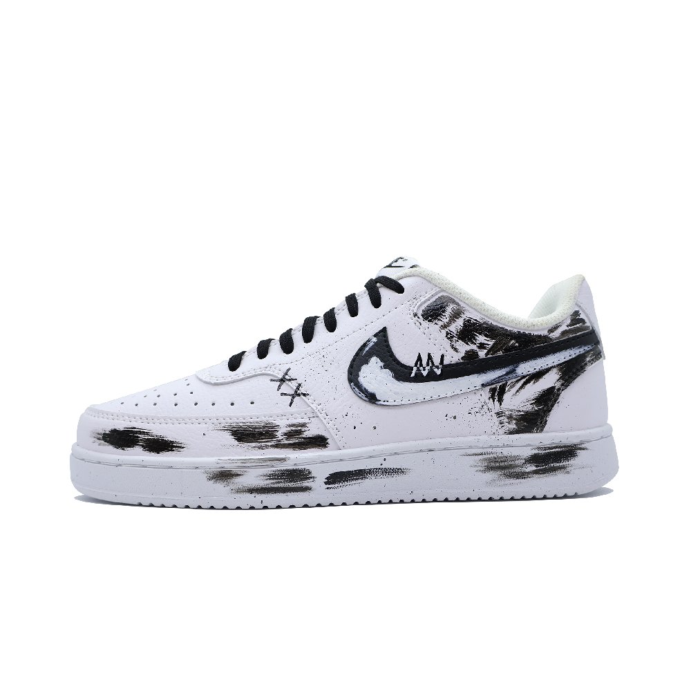 Nike Court Vision Gothic Knight Anti-Slip And Wear-Resistant Lightweight Low-Top Skateboard Shoes Unisex Black White