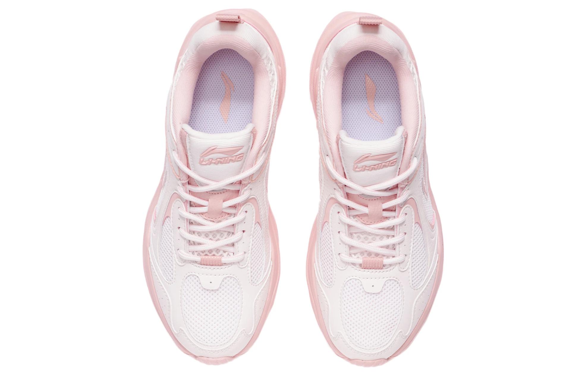 LiNing Cushioned Slip Resistant Abrasion Resistant Breathable Low Top Casual Running Shoes Women's White Pink