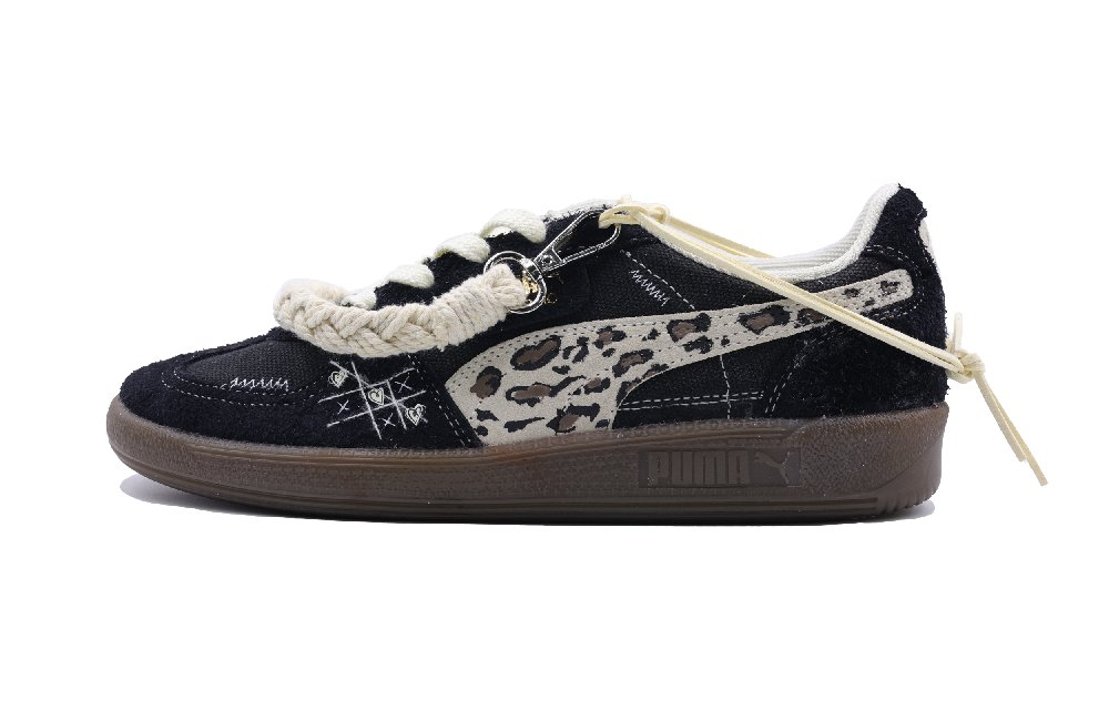 PUMA Palermo Vintage Leopard Print Crocodile Slip Resistant Low Top Skateboard Shoes Unisex Black