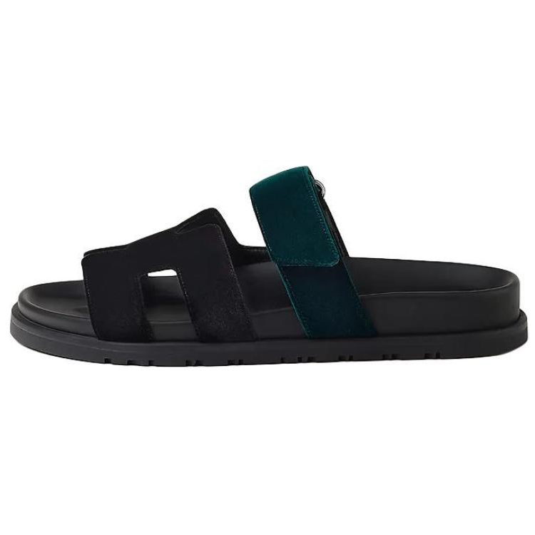 HERMES Rubber Sole Slip-Resistant Abrasion-Resistant Slide Slippers Women's Black