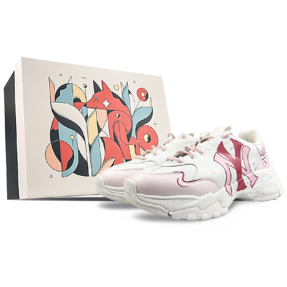 MLB Big Ball Chunky Cushioning Anti-Slip And Wear-Resistant Low-Top Chunky Sneakers Unisex Pink White