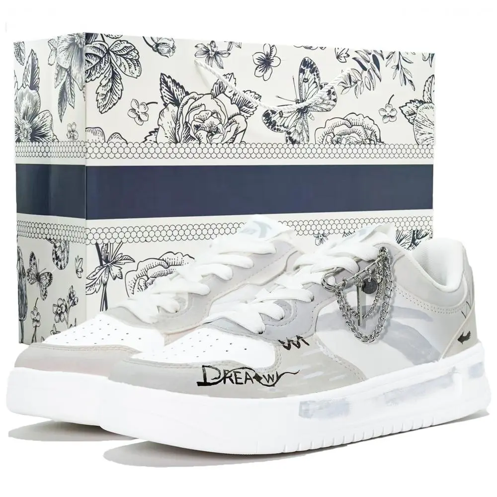 Anta Relaxed Slip Resistant Shock Absorbers Low top Skateboard Shoes Men's Gray White