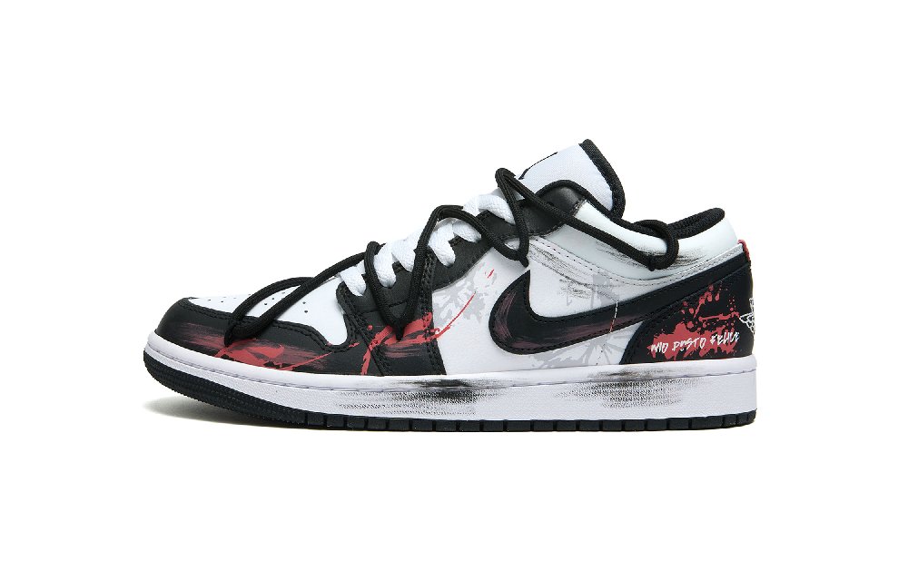Jordan Air Jordan 1 Fantasy Dream Butterfly Slip-Resistant Low-Top Vintage Basketball Shoes Men's Black White