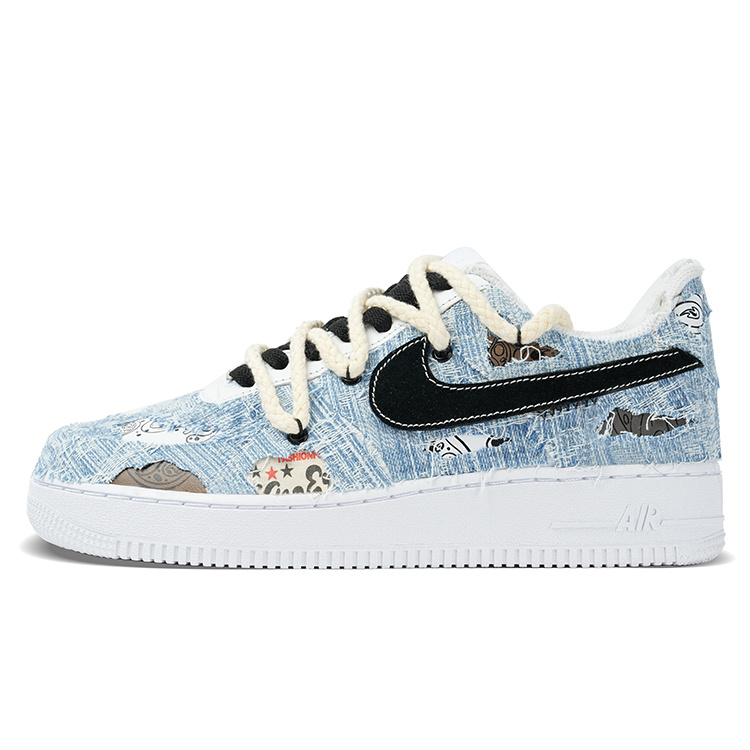 Nike Air Force 1 Abrasion-Resistant Low-Top Skateboard Shoes Unisex Blue White Black
