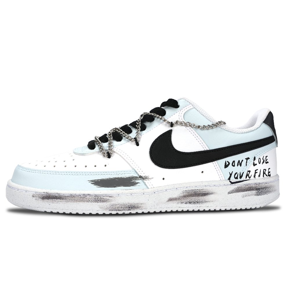 Nike Court Vision 1 Street Graffiti Abrasion Resistant Low Top Skateboard Shoes Unisex Light Blue