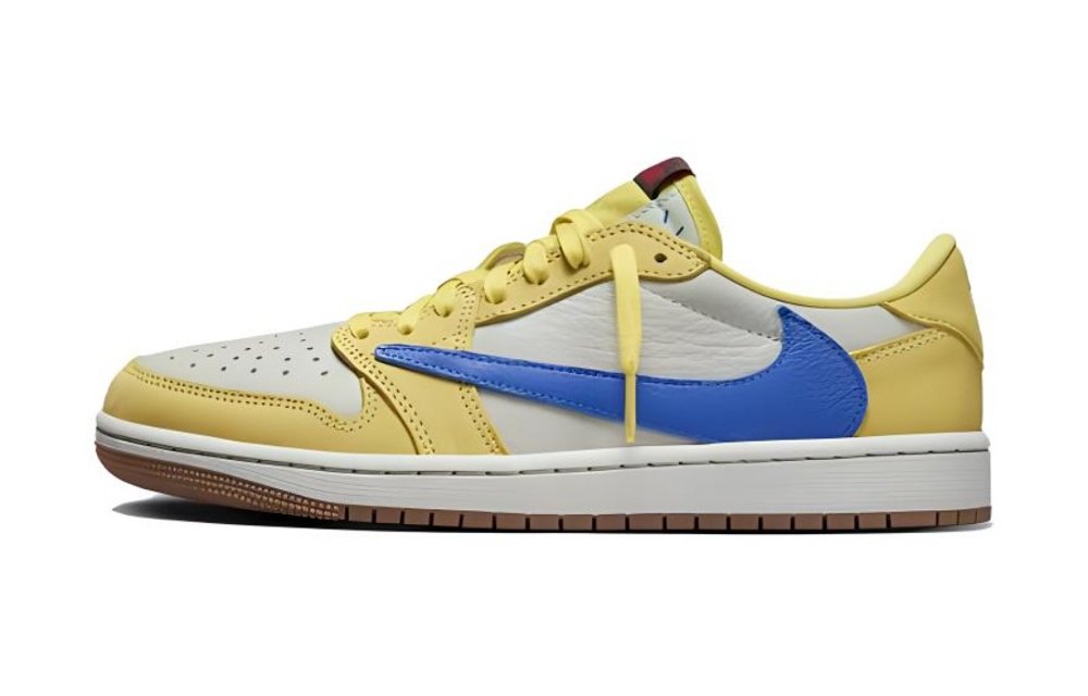 Jordan X Travis Scott x Jordan Air Jordan 1 Slip-Resistant Low-Top Vintage Basketball Shoes Unisex Beige Brown