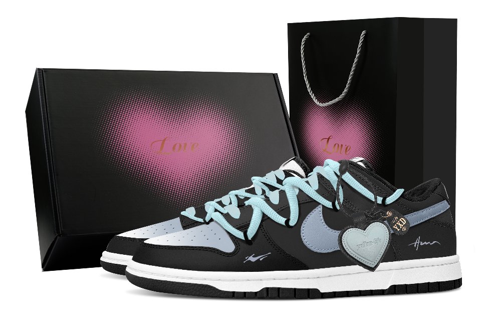 Nike Dunk Retro Starry Bond Heart Box Abrasion Resistant Low Top Skateboard Shoes Unisex Black Blue