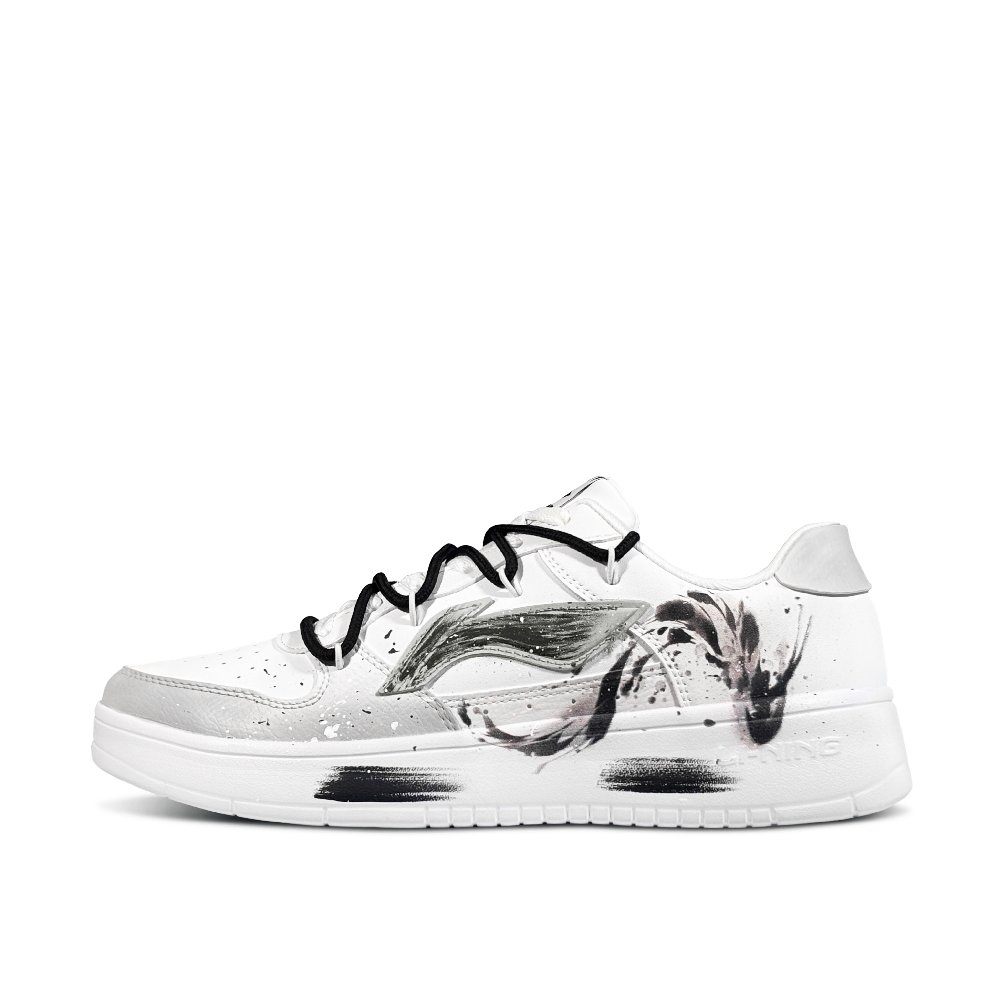 LiNing Pontoon Boats Fish Jumping Low Top Skateboard Shoes Men's Black White