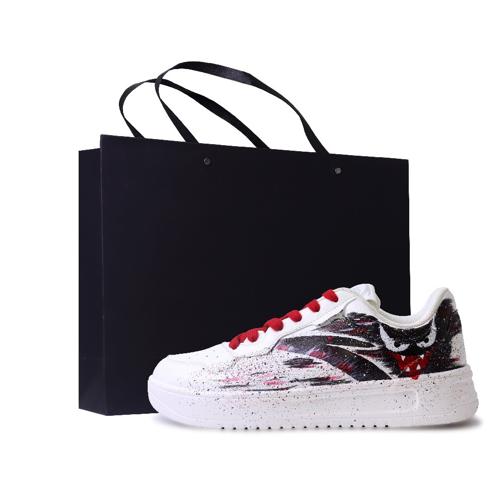 Anta Relaxed Slip Resistant Shock Absorbers Lightweight Low Top Skateboard Shoes Men's Black White Red