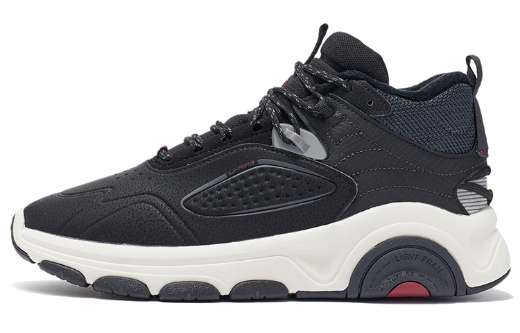 LiNing Rebound Cushioning Warm Wear-Resistant Slip-Resistant Mid-Top Running Shoes Men's Black