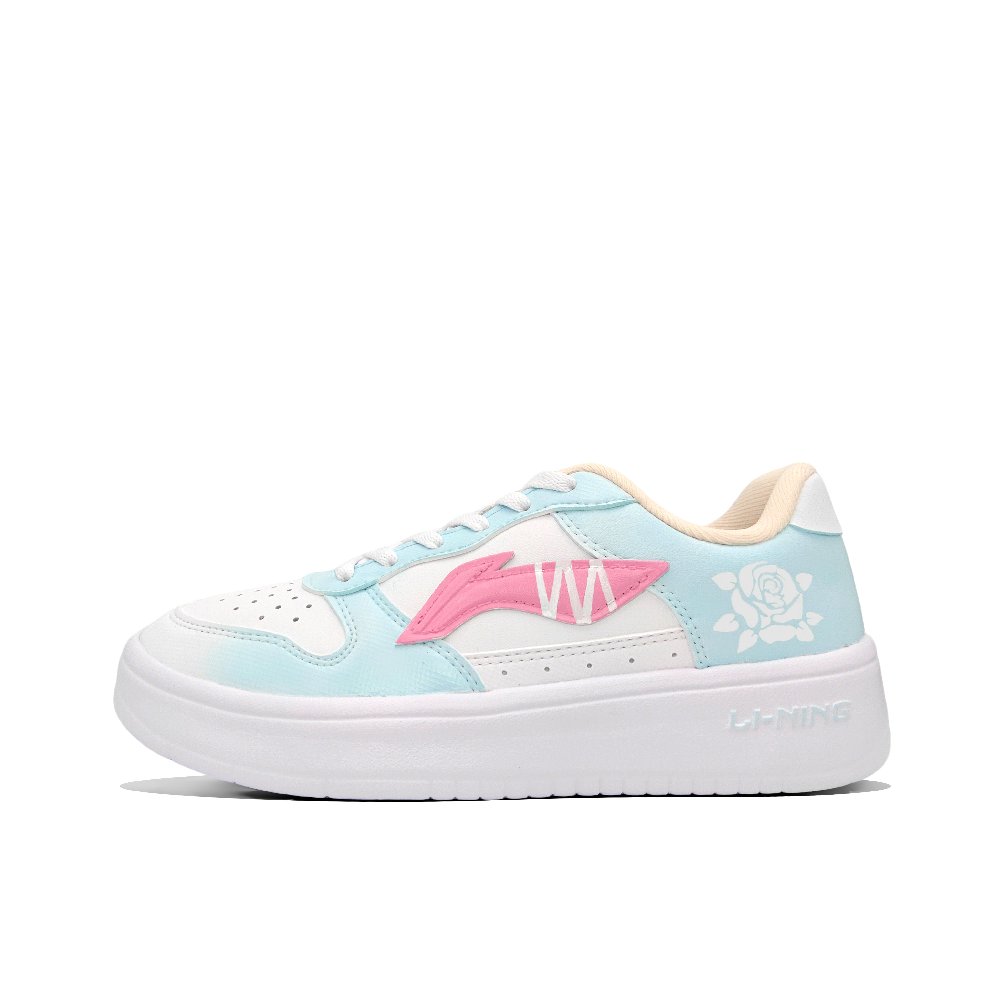 LiNing Pontoon Boats Abrasion Resistant Lightweight Height Increasing Low Top Skateboard Shoes Women's White Blue