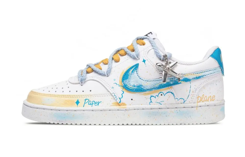 Nike Court Vision 1 Sky Paper Wings Abrasion Resistant Low Top Skateboard Shoes Men's Yellow Green Mismatched