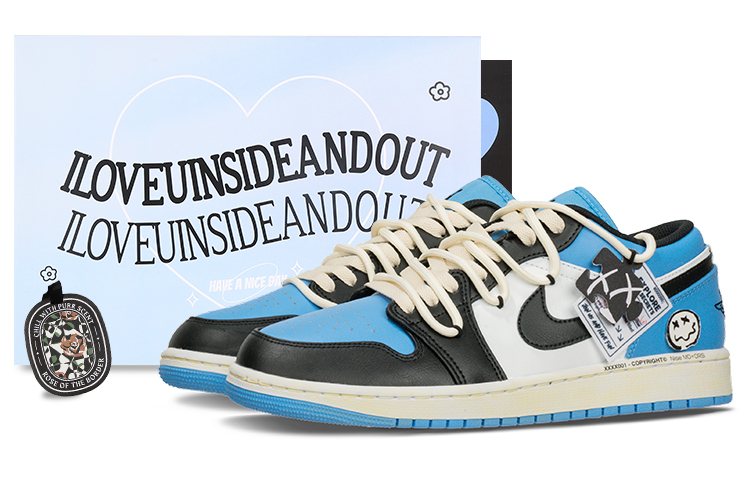 Jordan Air Jordan 1 Slip Resistant, Abrasion Resistant, Lightweight Low Top Vintage Basketball Shoes Men's Black Blue