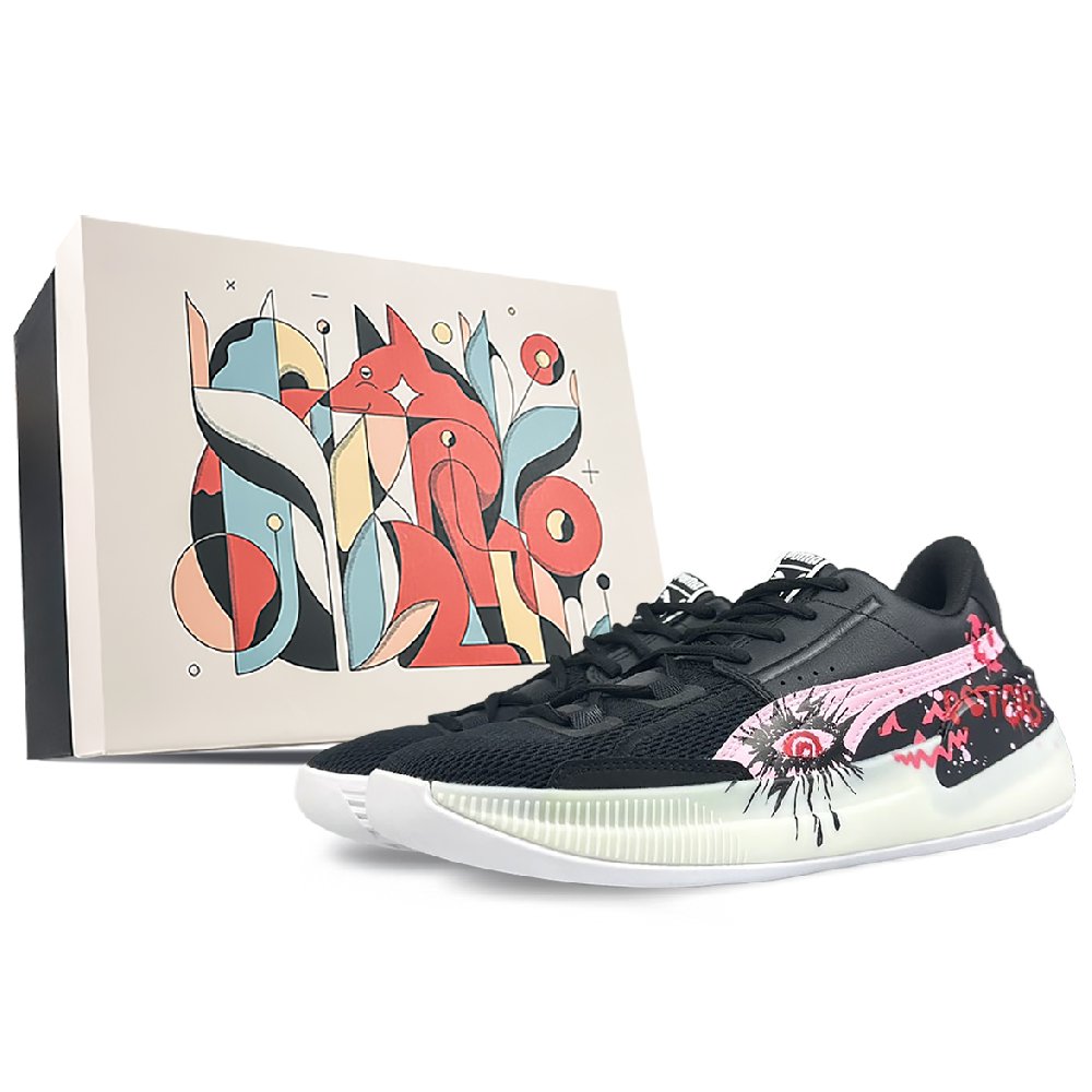 PUMA Clyde Hardwood Cushioning Anti-Slip And Wear-Resistant Low-Top Basketball Shoes Men's Black Pink