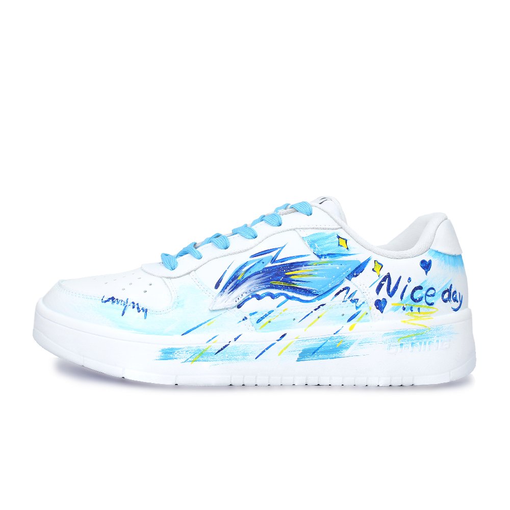 LiNing Pontoon Boats Abrasion Resistant, Lightweight, And Breathable Low Top Skateboard Shoes Unisex White Blue Yellow