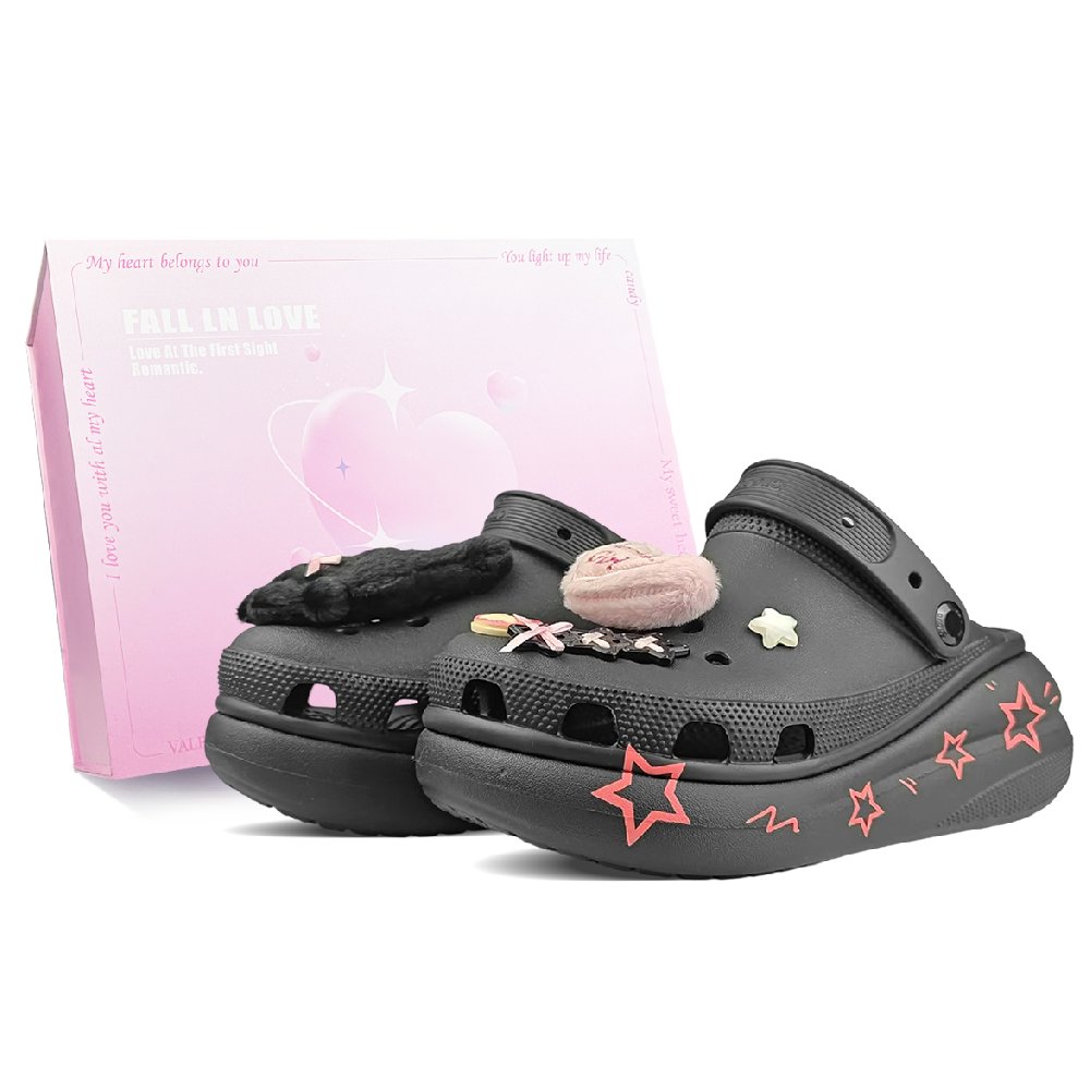 Crocs Classic Crush Cream Puff Clogs Unisex Black