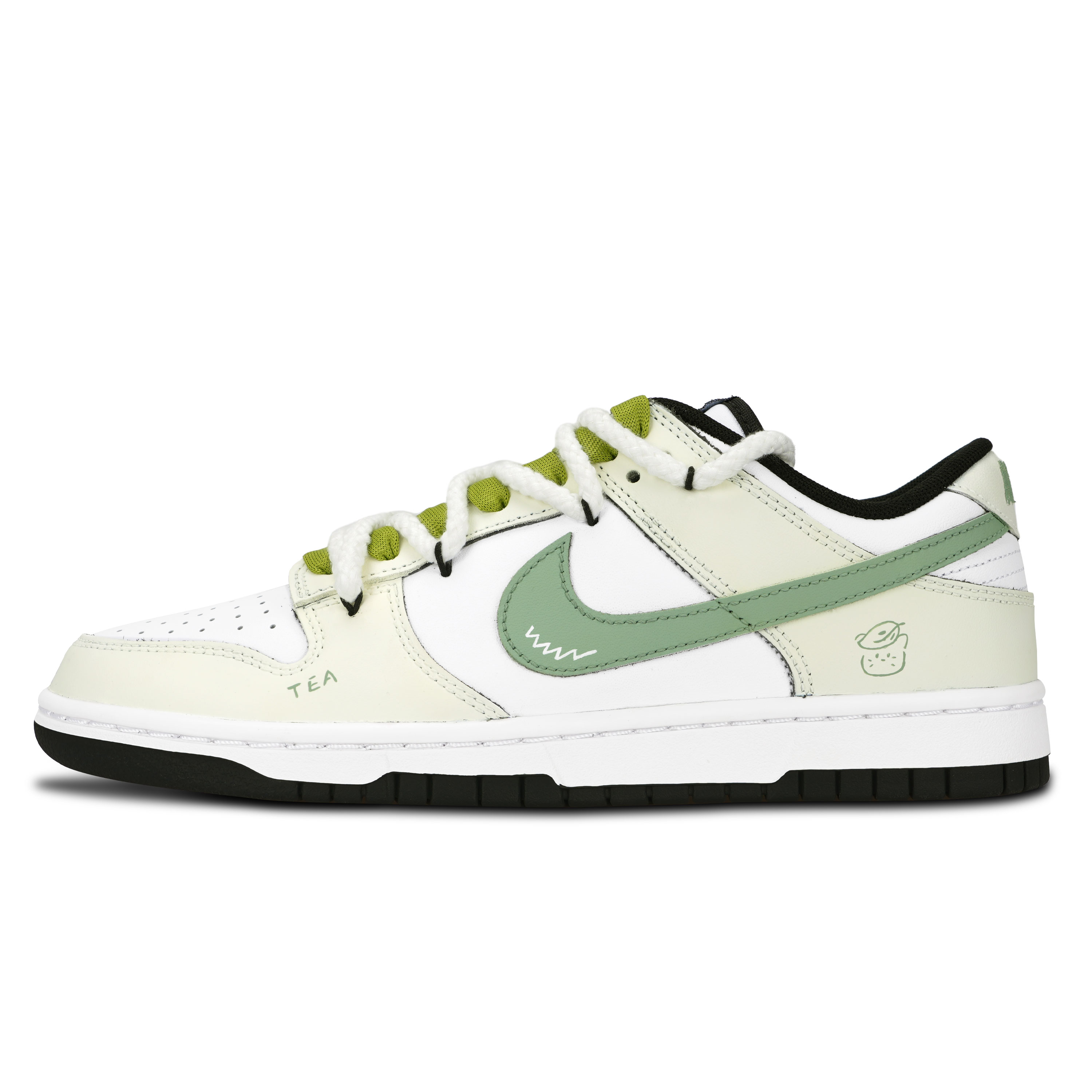 Nike Dunk Black White Tea Abrasion Resistant Low top Skateboard Shoes Unisex Yellow Green