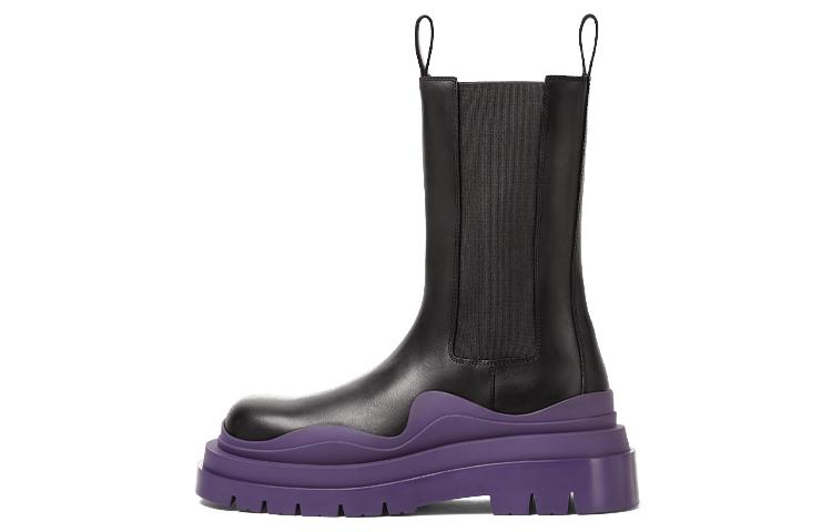 Bottega Veneta Tire Chelsea BV Tire Crew Chelsea Boots Women's Black Purple