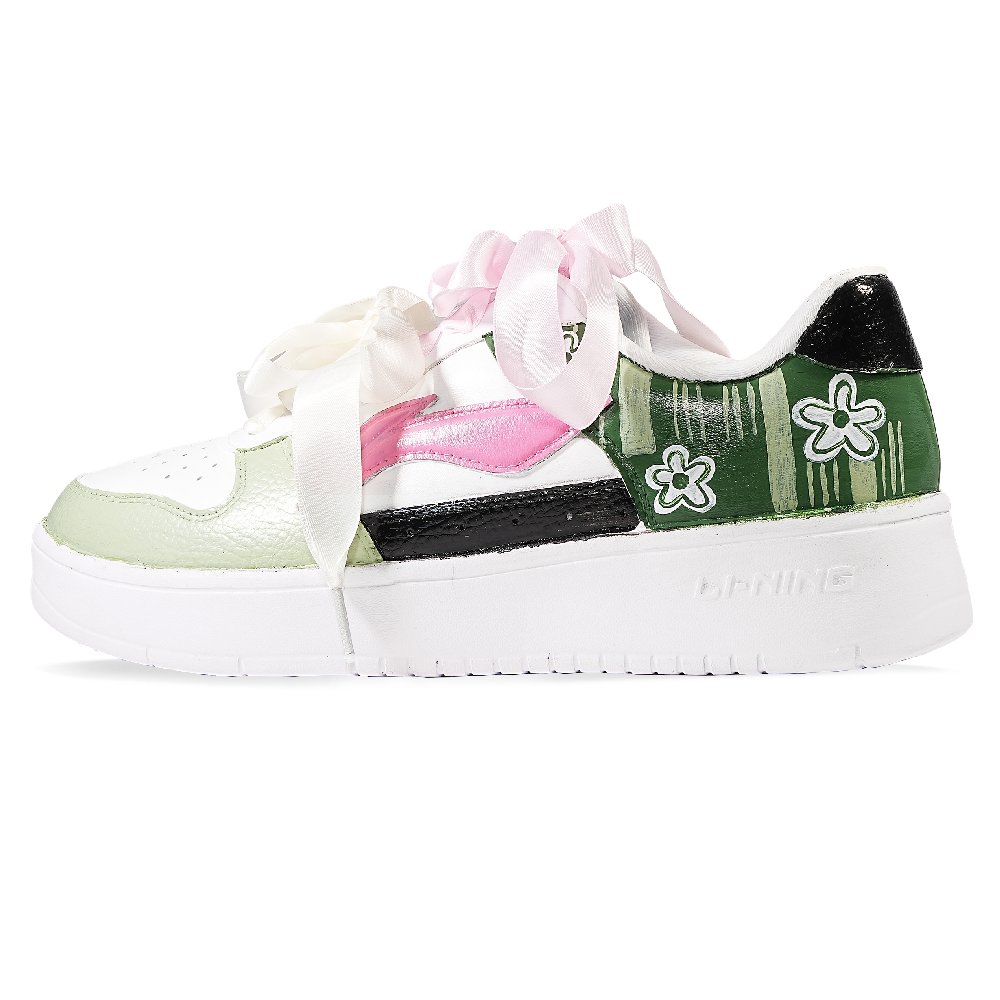 LiNing Pontoon Boats Slip Resistant Cushioning Abrasion Resistant Low Top Skateboard Shoes Unisex White Green
