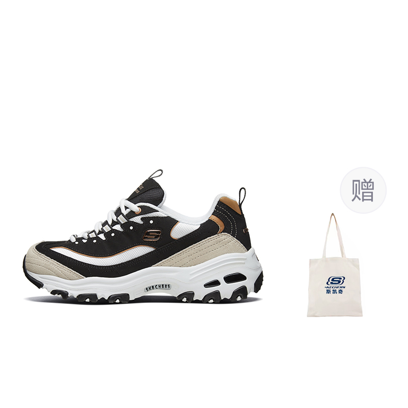 Skechers D'LITES 1.0 Wear-resistant And Lightweight Low-Top Chunky Sneakers Women's Black Gold