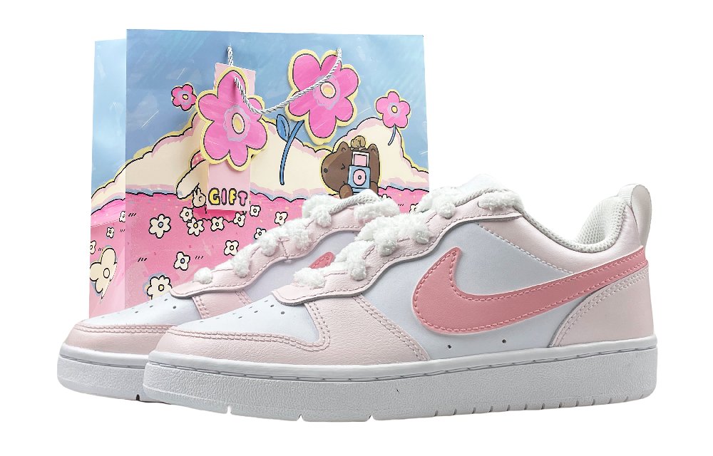 Nike Court Borough Impact-Resistant Slip-Resistant Water-Resistant Low-Top Skateboard Shoes GS Pink White